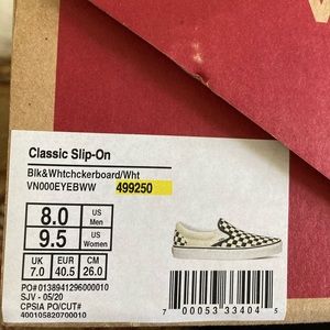 Classic Black & White checkerboard Vans. New. Size 8.0 US men, 9.5 US women.